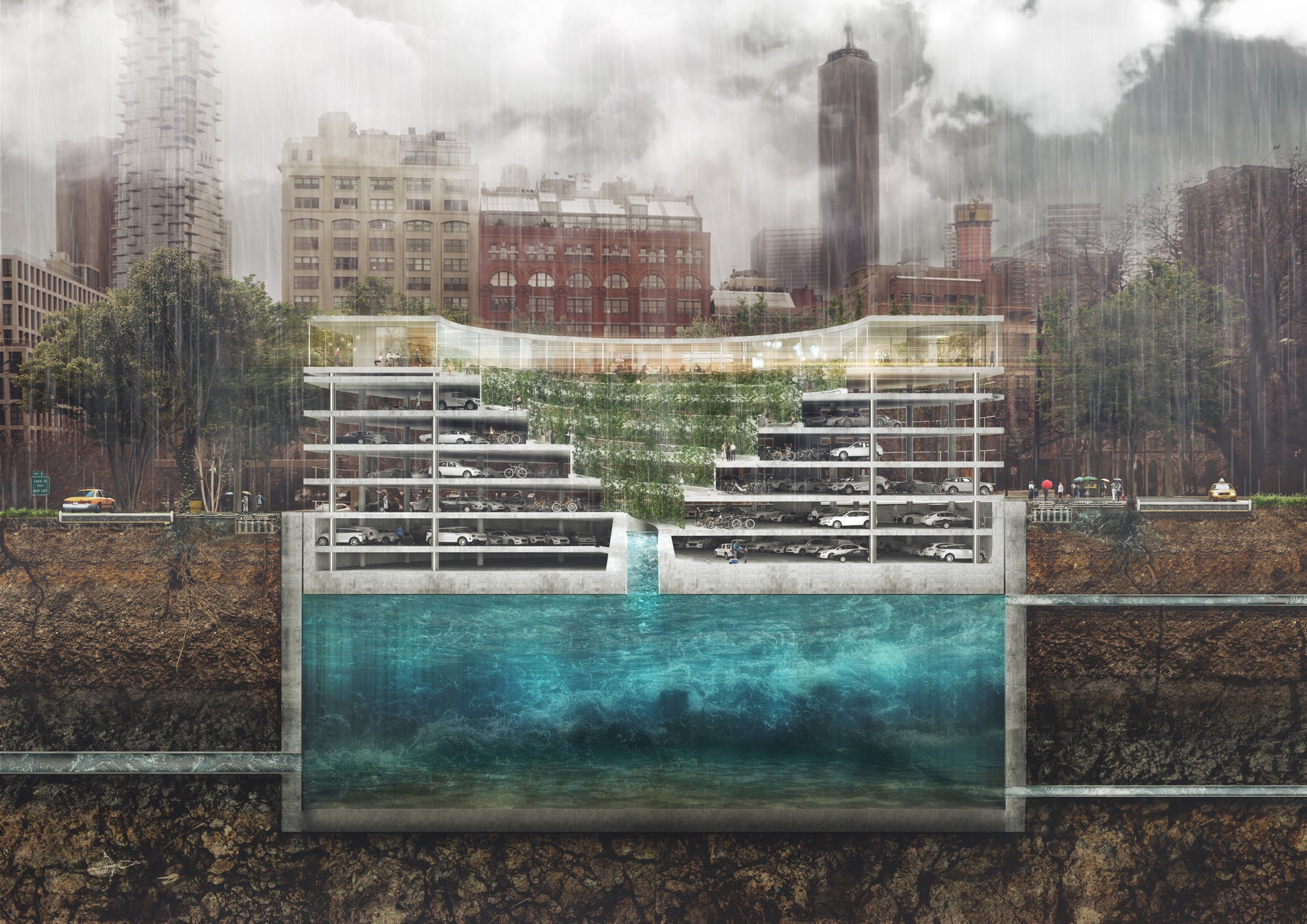 flooding architecture parking garage