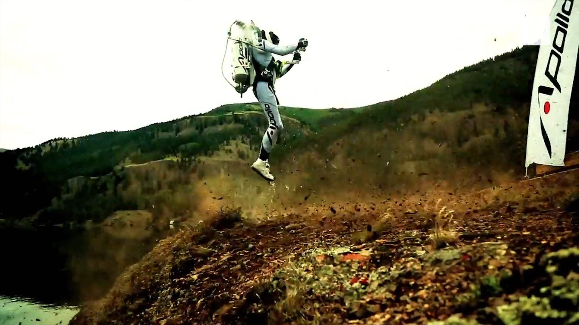 Jetpack user hovers slightly off the ground