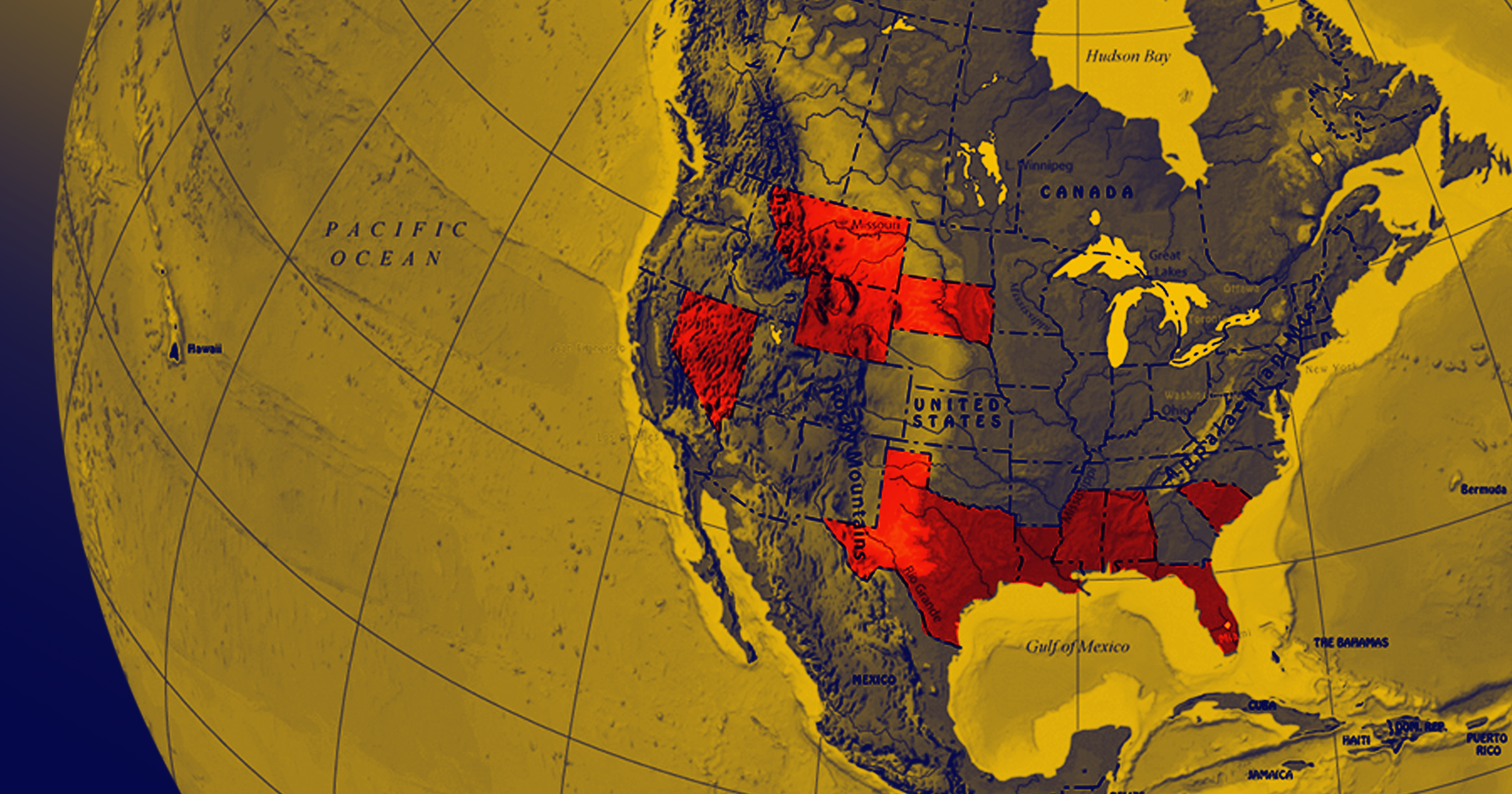 A map of the United States depicting the ten states where you are most likely to lose your job to a robot.