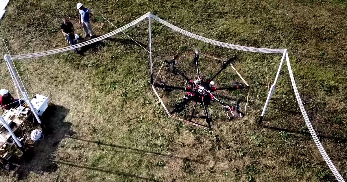 Wireless tech company Global Energy Transmission (GET) has created a new drone charging system that can power the crafts while they are mid-flight.