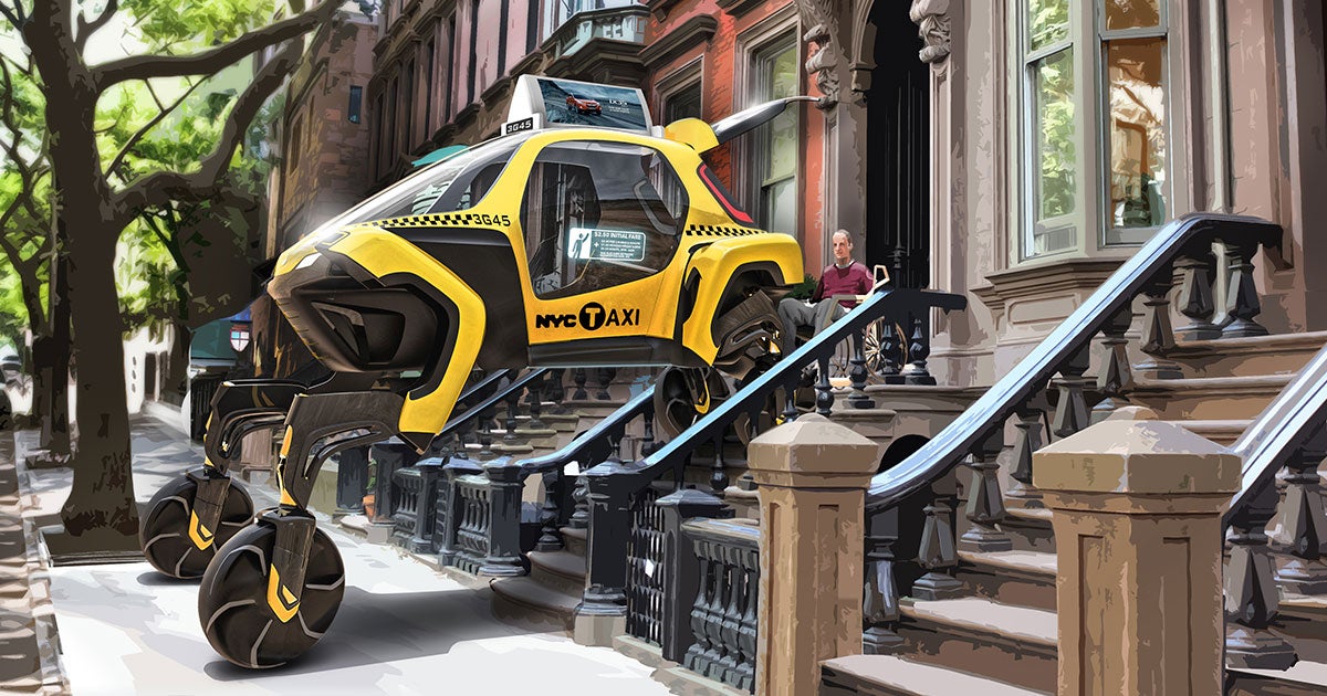 At CES 2019, automaker Hyundai unveiled a concept video and 1:8 scale version of Elevate, a walking car designed to navigate rough terrain.