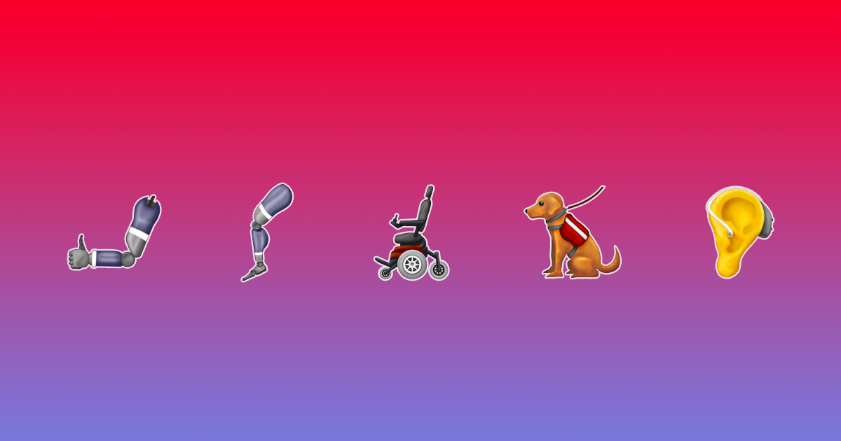 The new emojis added to the global roster include prosthetic arms and other inclusive representation for people with disabilities.