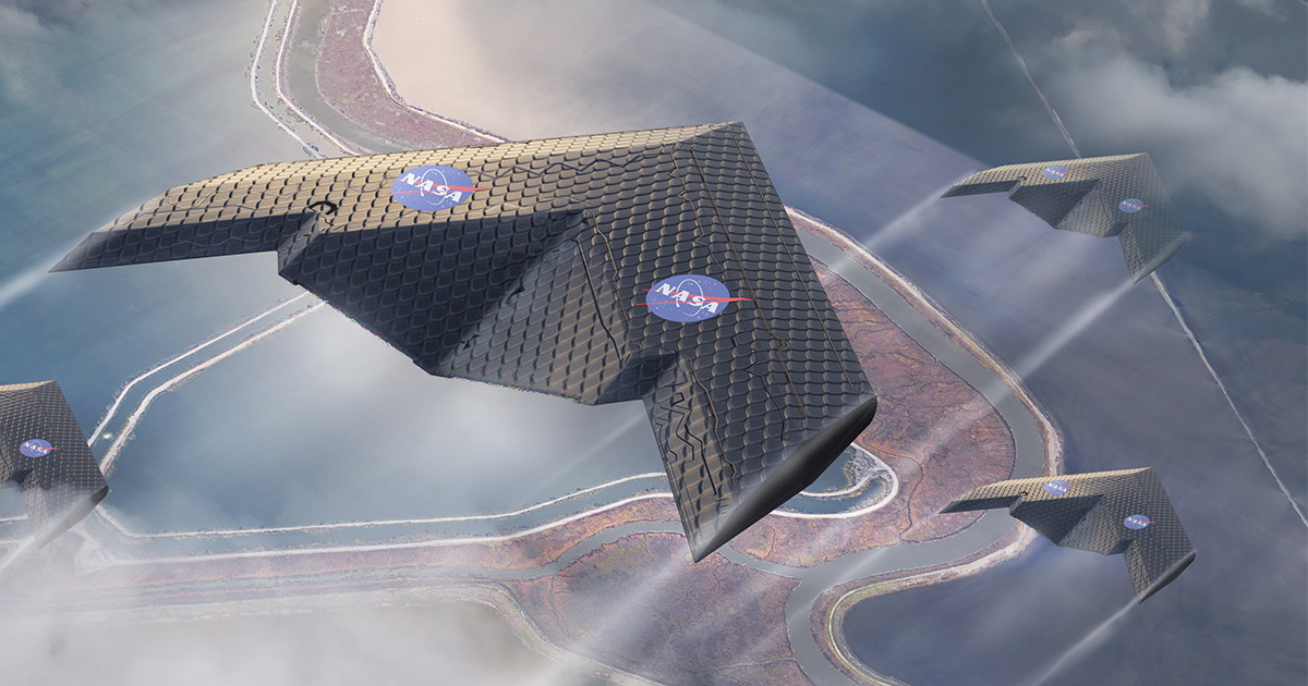 An airplane wing created from hundreds of identical cube-like structures has the ability to change shape automatically depended on the phase of flight.