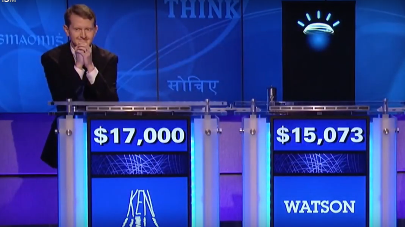 Jeopardy! champion Ken Jennings and IBM's Watson play a trivia game.