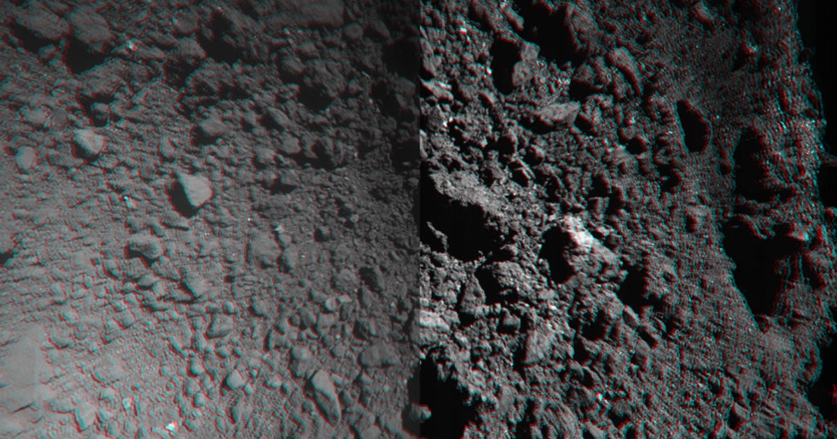 Watch footage of Japanese spacecraft Hayabusa2 return to the site of where it bombed asteroid Ruyugu in order to scoop up rock samples.