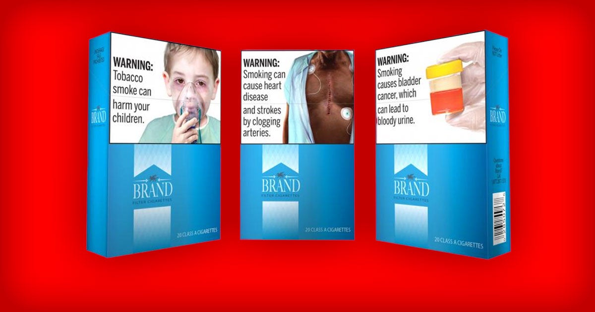 The FDA has proposed 13 new cigarette warnings, each featuring a statement on the health impacts of smoking along with a color image.