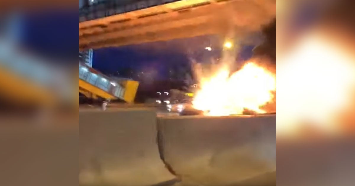 A Tesla Model 3 exploded into flames on the side of Moscow's Ring Road highway after colliding with a stationary tow truck.