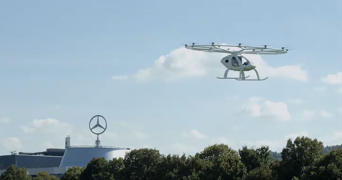 German flying car startup Volocopter just showed off its flying taxi as it was taking flight at Stuttgart's Mercedes-Benz Museum
