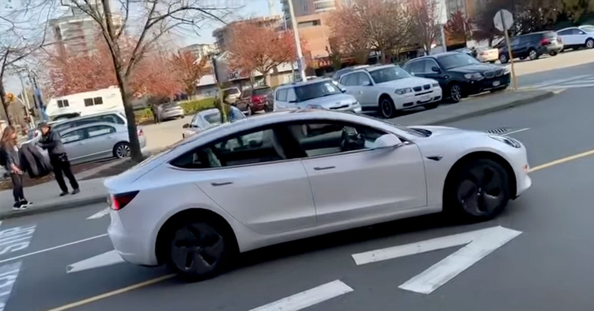 A video has surfaced showing a driverless Tesla moving at a brisk pace through a mall parking lot — on the wrong side of the road.