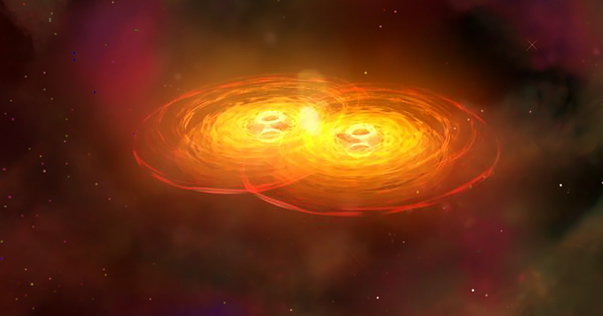 A flair in outer space may be a sign of a phenomenon first proposed in 2017: two massive black holes, wrapping around each other on a collision course.