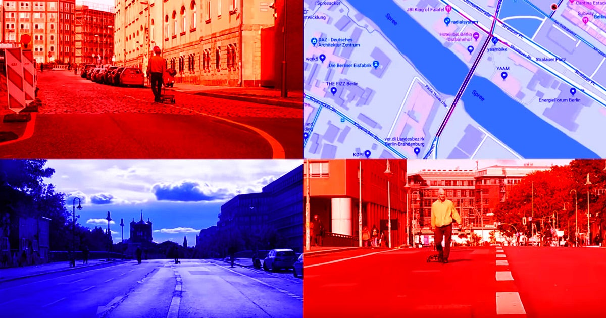 German artist Simon Weckert created his own personal traffic jam on Google Maps by loading 99 smartphones into a small cart and lugging them down a street.