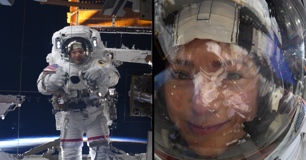 NASA astronaut Jessica Meir snapped an out-of-this-world selfie during an International Space Station spacewalk in January.