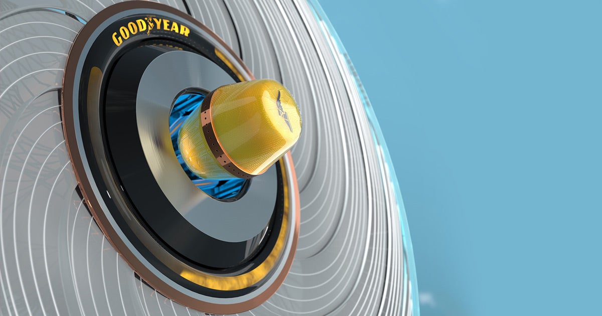 Goodyear debuted a futuristic tire concept on Tuesday called ReCharge that has the ability to regrow its tread using a special liquid compound capsule.