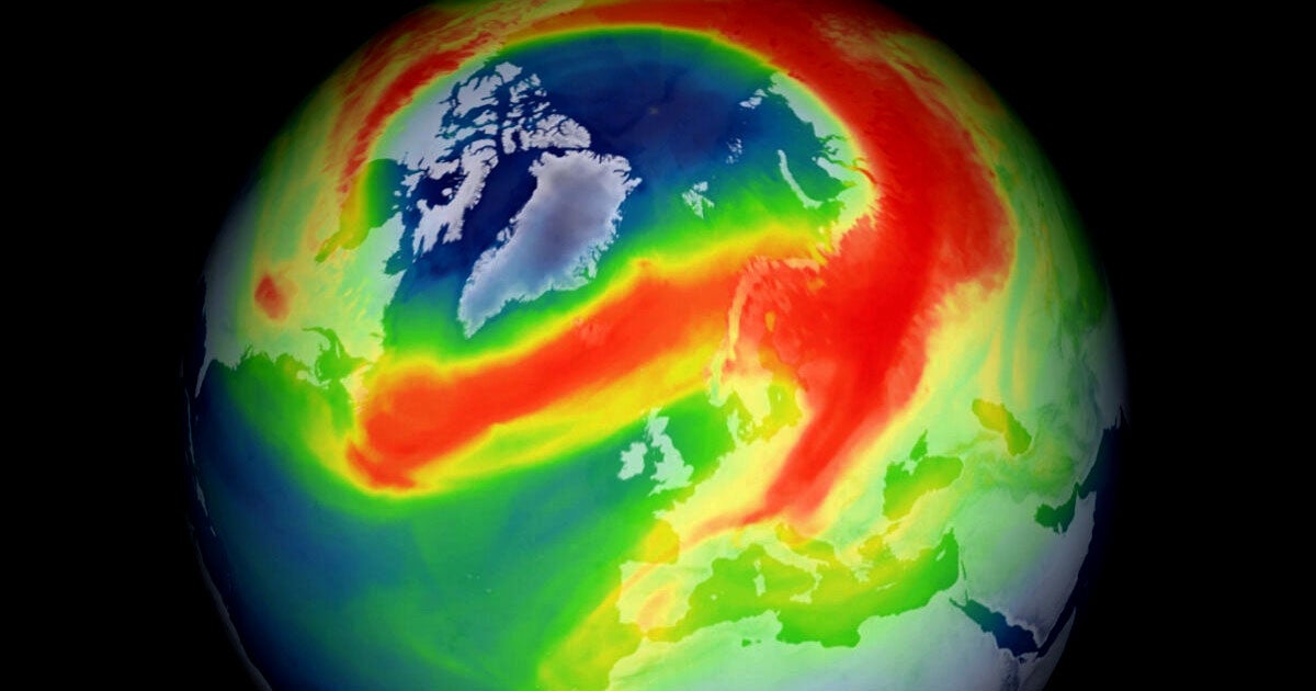 An unexpectedly large hole in the ozone layer formed over the Arctic because of an unusually cold winter and an extreme polar vortex.