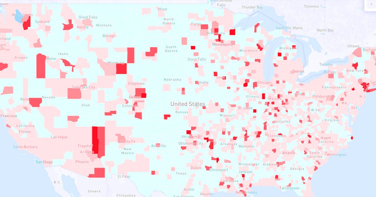 Facebook published a new heatmap that shows the proportion of people feeling coronavirus symptoms within each U.S. county.
