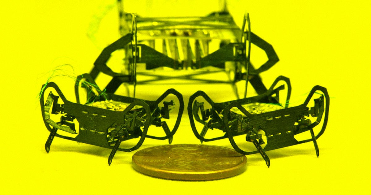 Researchers at Harvard have created a tiny cockroach-inspired robot that is only about the size of a penny and weighs only 0.3 grams.