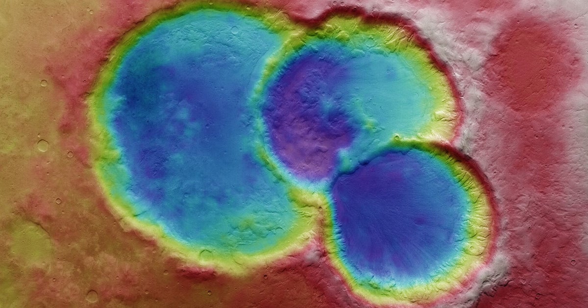 The European Space Agency's Mars Express orbiter just spotted something unusual on the surface of the Red Planet: a "triplet" crater.
