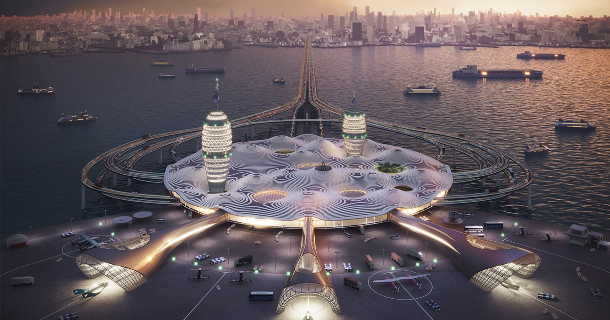 A team of Japanese architects have designed a breathtaking concept for a futuristic, four-story spaceport, meant to float just off the shore in Tokyo Bay.