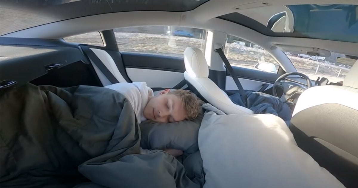 TikTok star Johnathon Cook uploaded a video of himself sleeping in a made bed in the back of a moving Tesla Model 3, a flagrantly illegal act.