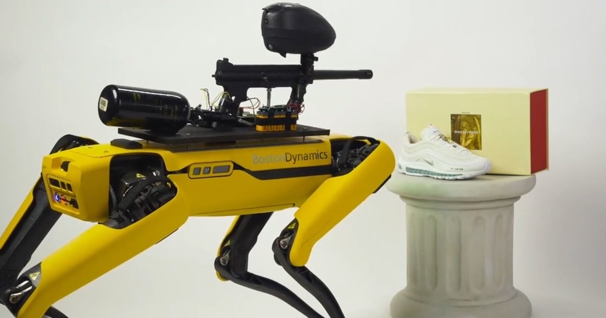 Marketing collective MSCHF has decided to let a robot dog equipped with a paintball loose inside an art gallery — and it's letting strangers take control.