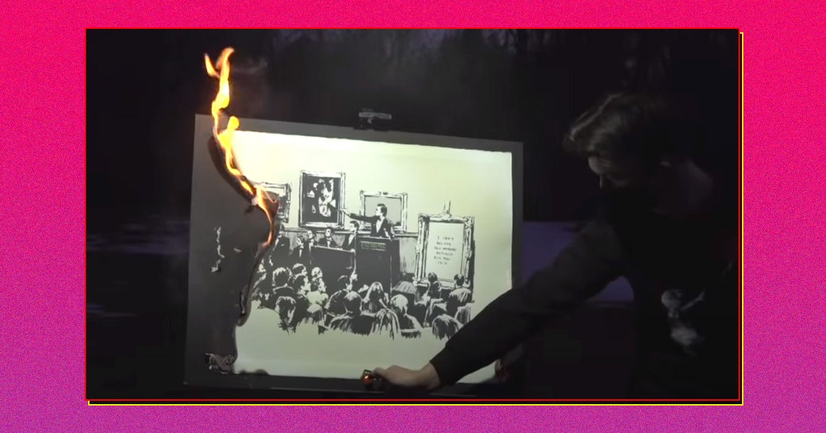 An original by world famous street artist Banksy was lit on fire during a livestream — and promptly sold for $380,000 worth of Ethereum as an NFT.