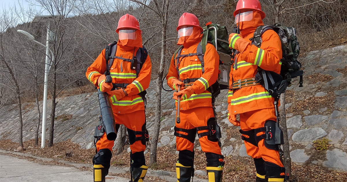 A Chinese manufacturer has delivered their latest powered exoskeleton system, specifically designed for fighting fires in the woods.