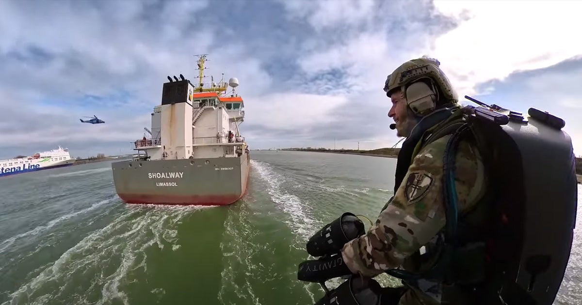 In a new video released by Gravity Industries, a jetpack suit-wearing special ops soldier can be seen boarding a ship by flying there from a nearby raft.