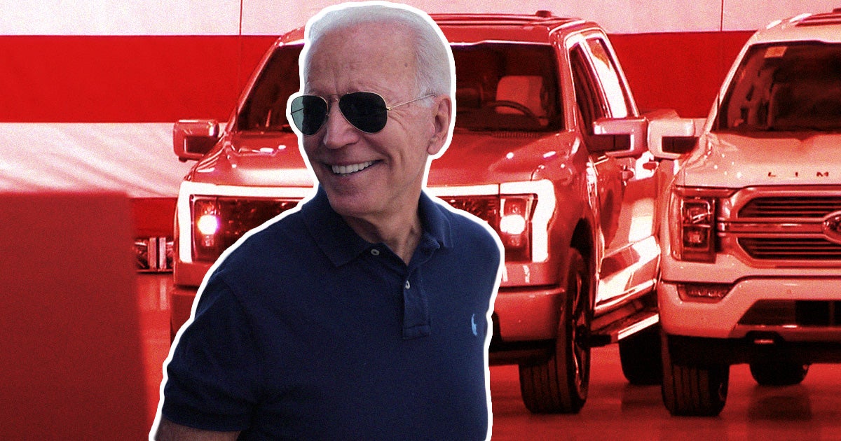 President Joe Biden raced a still unreleased and fully electric Ford F-150 Lightning through an empty parking lot near the company's headquarters Michigan.