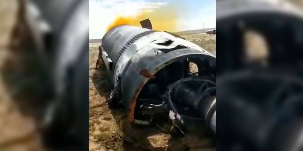 A video reportedly shows part of China's Long March 2F rocket lying in the middle of the field, leaking what appears to be nitrogen tetroxide.