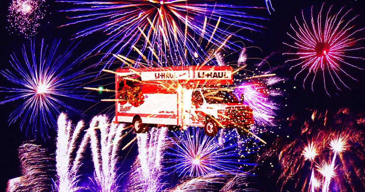 Video shows a U-Haul full of fireworks catching fire and detonating everything at once during a block party in Toledo, Ohio.
