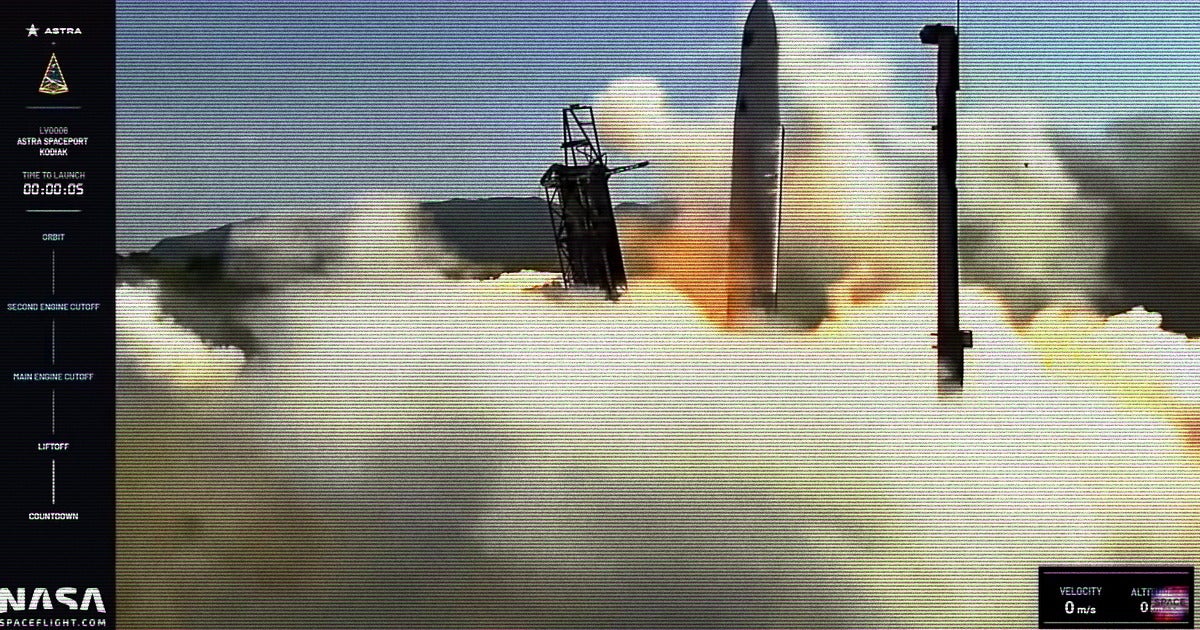 Astra Space's LV0006 rocket began launching on Saturday afternoon — only to powerslide precariously off the launch pad after an engine failed to fire.