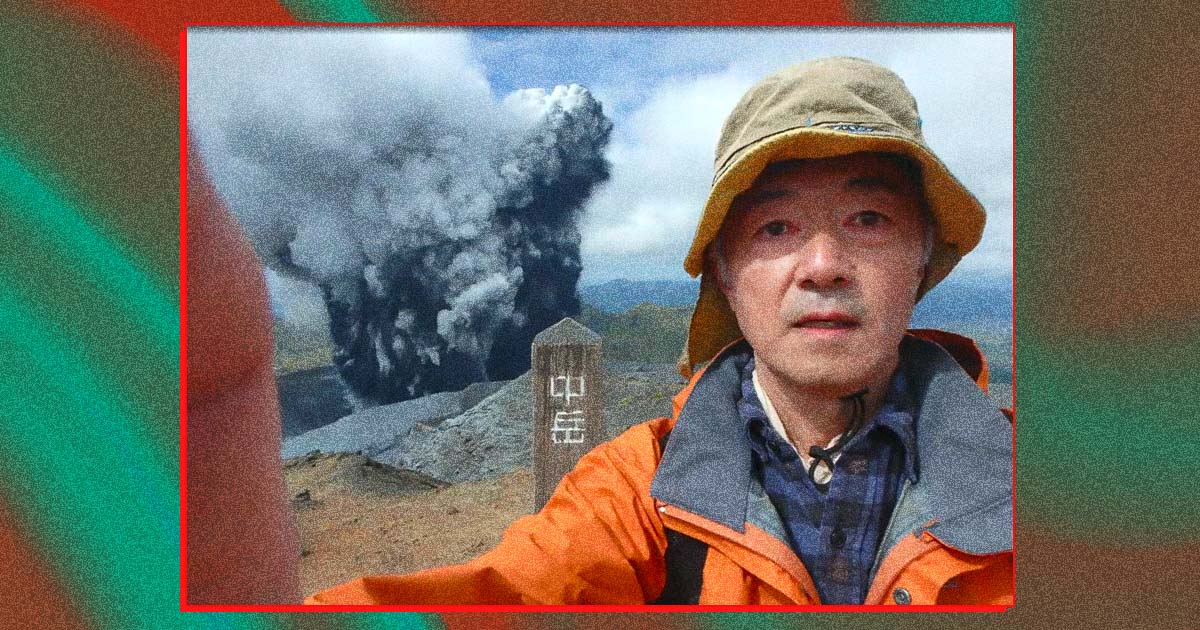 A Japanese man might have gotten the selfie of a lifetime when he allegedly snapped a picture of himself as a volcano was erupting behind him. 