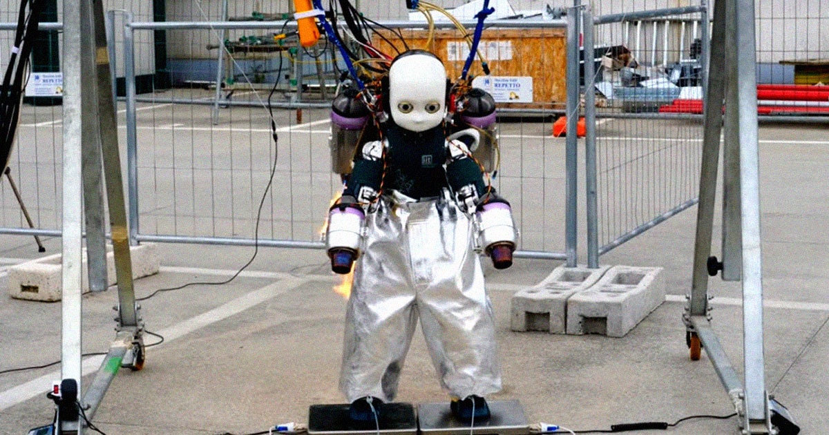 A team of researchers from the Italian Institute of Technology (IIT) have created a jetpack-wearing humanoid robot — that also has a creepy, doll face.