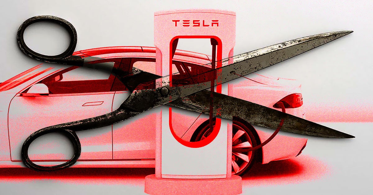A vandal has seemingly chopped off the cables to all eight stalls of a brand new Tesla Supercharger station in Oakhurt, California.
