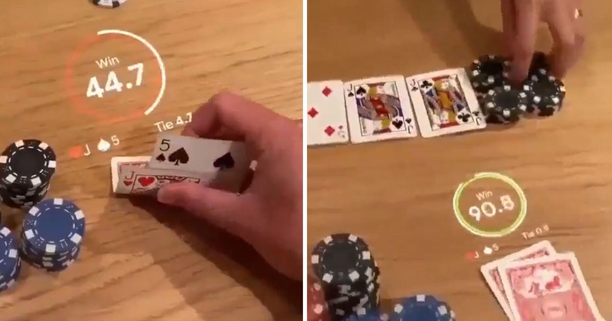 In the video showcasing the concept, you can see the AR layer displaying your likely win percentage based on your hand in a game of Texas Hold ‘Em.