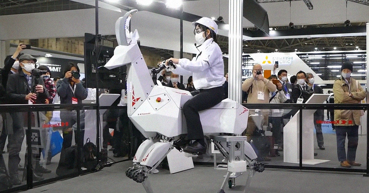 Kawasaki unveiled a new rideable, robotic goat last week at the International Robot Exhibition that they say can be used to carry cargo for businesses.