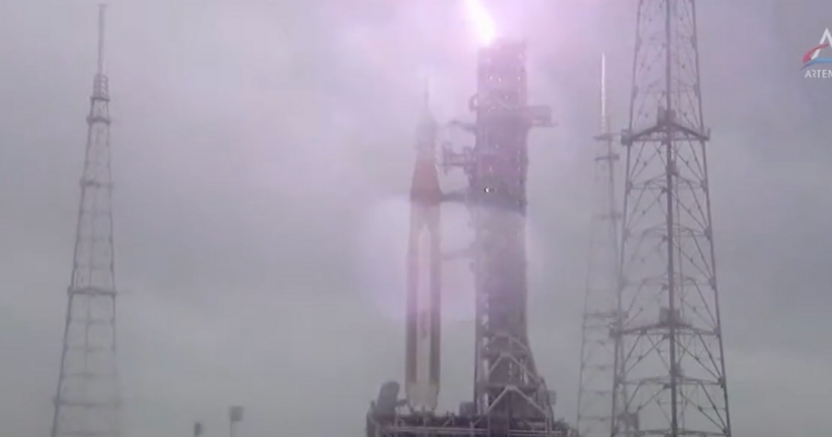 Four lightning bolts hit the towers surrounding Artemis I, the latest NASA mission to the Moon at the Kennedy Space Center.