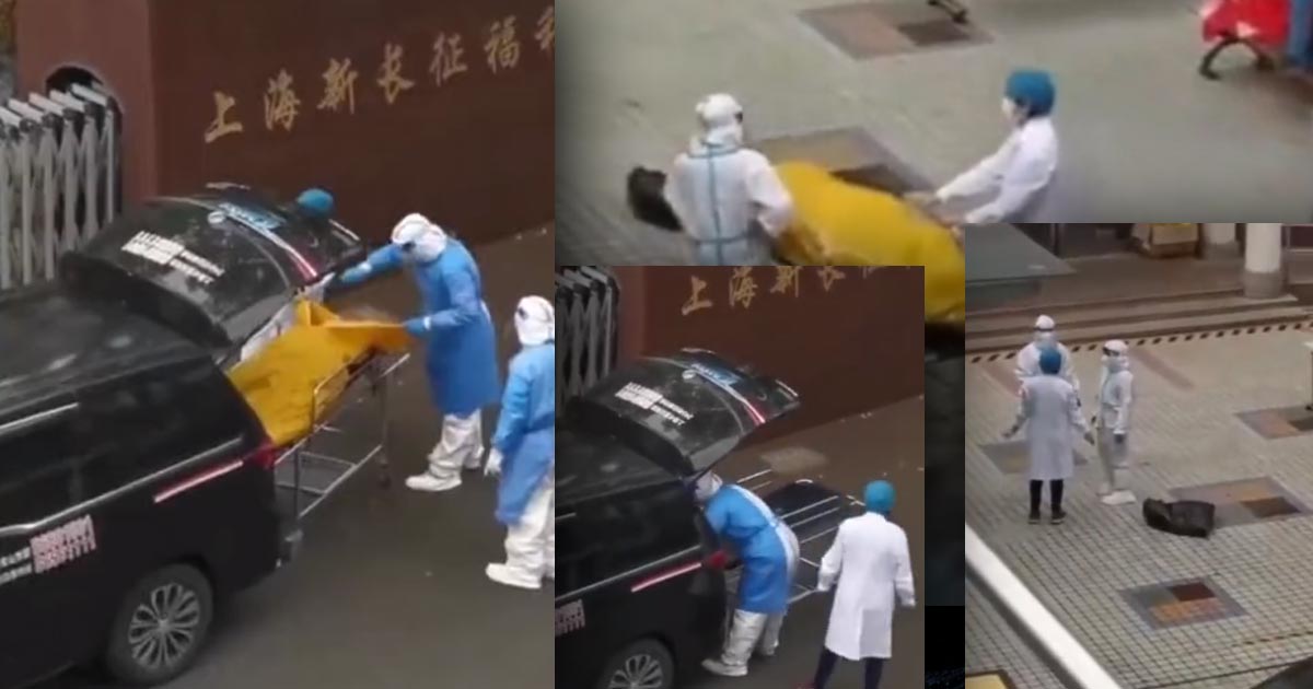 A new video shows workers in protection gear unloading a yellow body bag from the back of a hearse in Shanghai — only to realize the person was still alive.