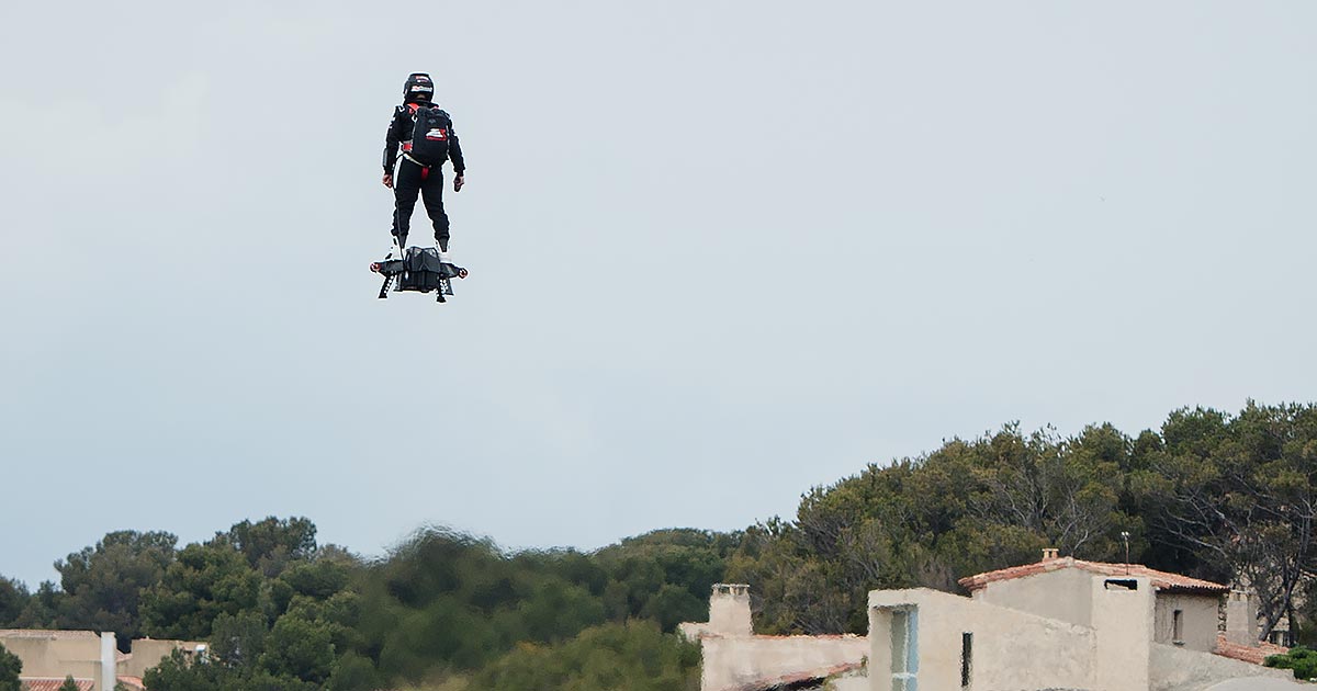 French Jetpack inventor Franky Zapata lost control over his device during a recent flight demonstration and fell roughly 50 feet into a lake.