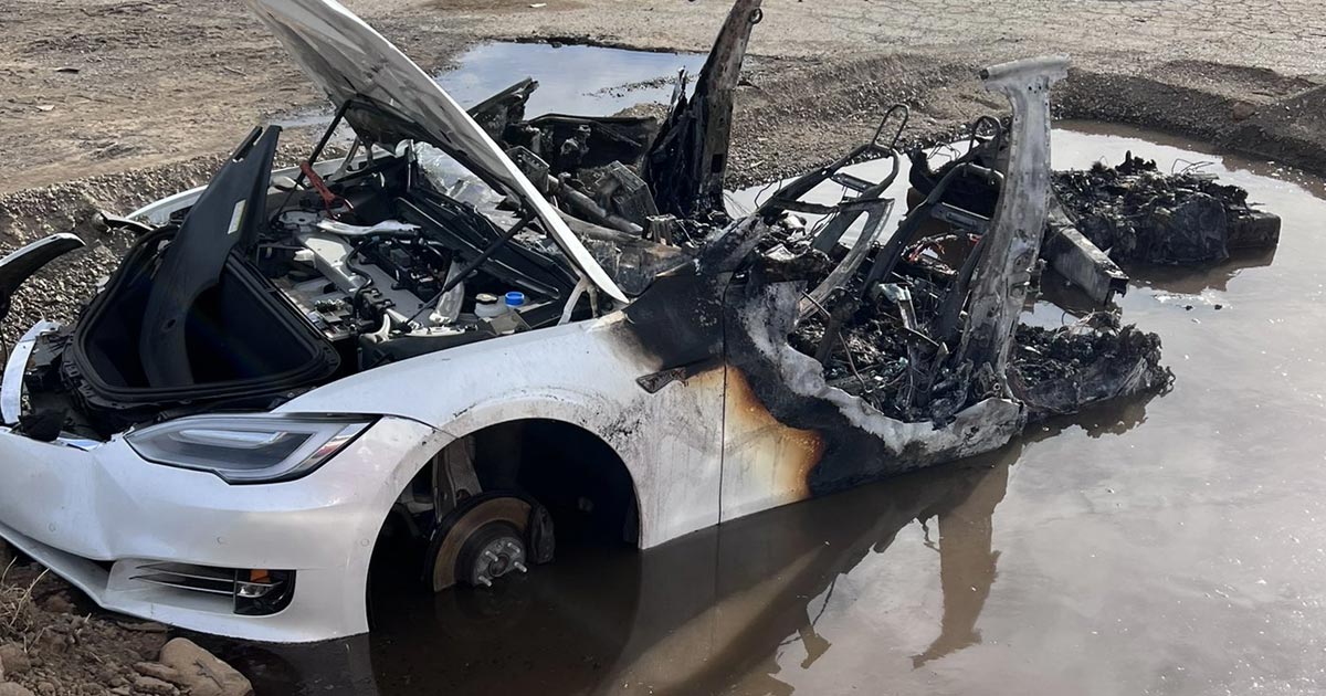 Putting out a Tesla fire once is one thing. Putting out a Tesla fire that kept reigniting three weeks after it was taken to the junkyard is another.