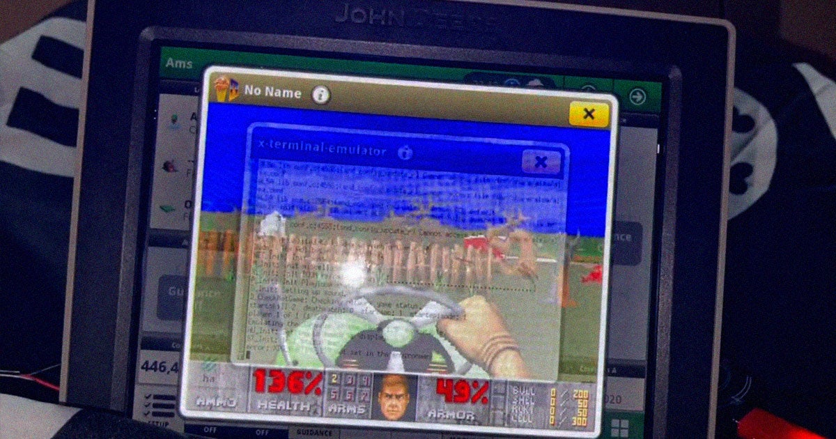 Someone hacked a John Deere tractor to make it run a "DOOM" mod where you harvest corn and track down escaped pigs — what's not to love?