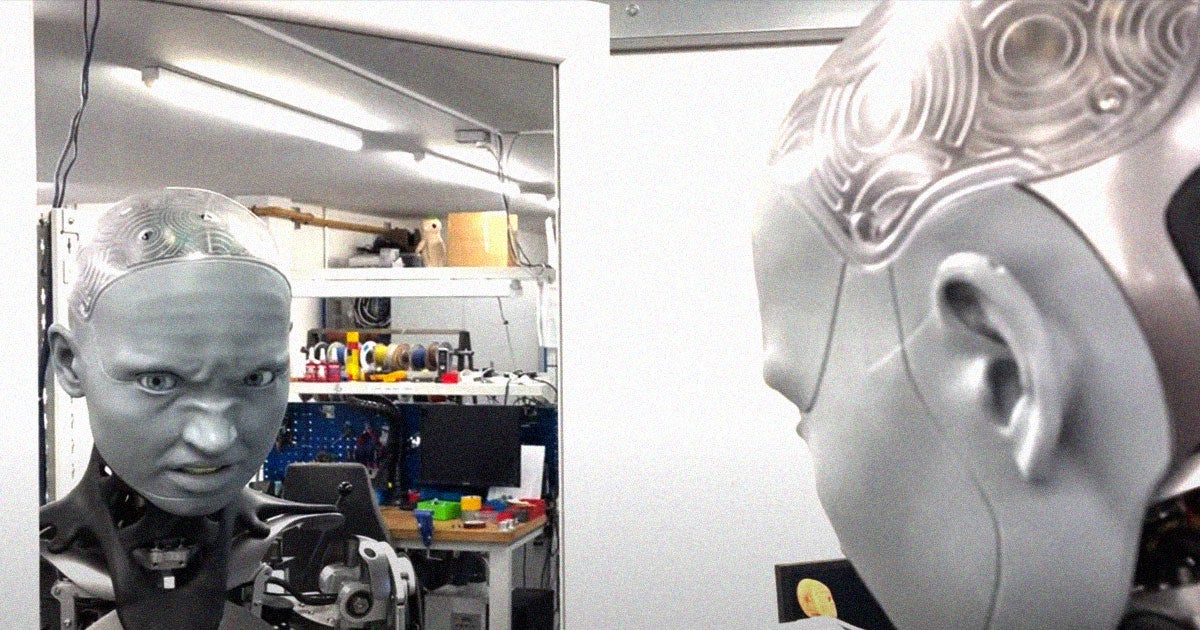 In a new video, Engineered Arts' Ameca humanoid takes 12 new actuators for a spin as it stares into a mirror, contorting its face into new expressions.
