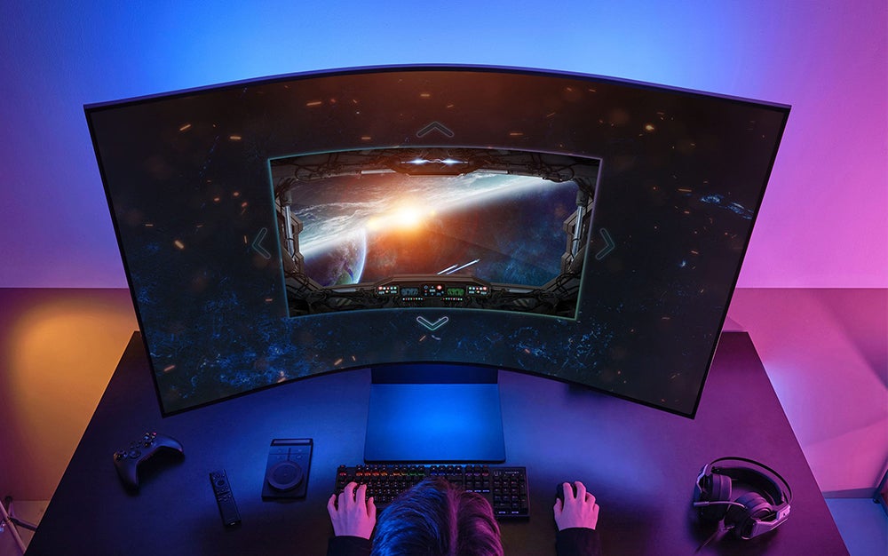 Samsung Odyssey Ark has a rotating screen that pivots from horizontal to vertical easily.