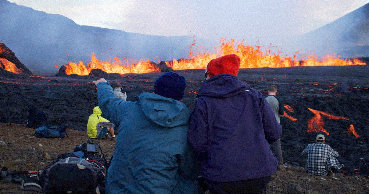 Iceland's Fagradalsfjall volcano erupted near a major Icelandic airport on Wednesday afternoon, roughly 20 miles from the nation's capital Reykjavik.