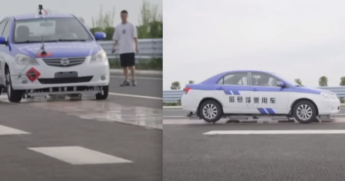 China has tested modified cars that are capable of magnetically levitating (maglev) almost an inch and a half off of the ground on a stretch of highway.