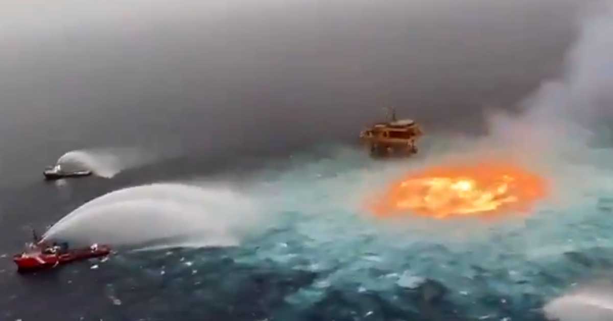 Last year, oil and gas pipeline Ku-Maloob-Zaap in the Gulf of Mexico said a gas leak set the ocean on fire. Now, it's leaking methane gas by the ton.