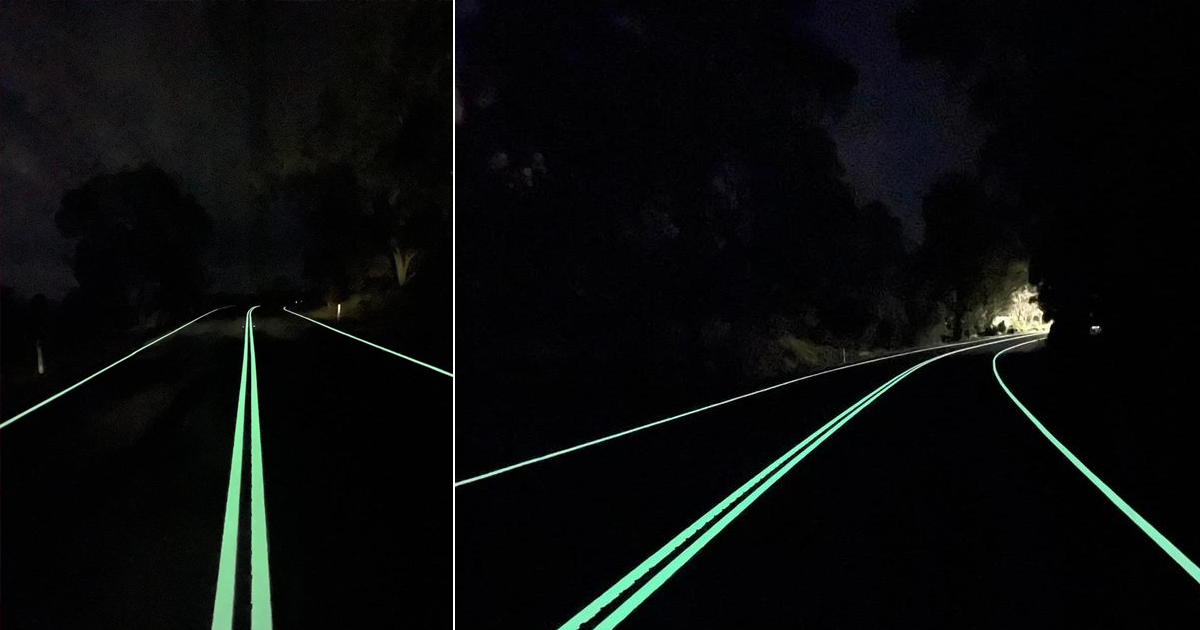 A company in Australia is testing photoluminescent lane markings that light up your roads at night, and it looks like something straight out of TRON.