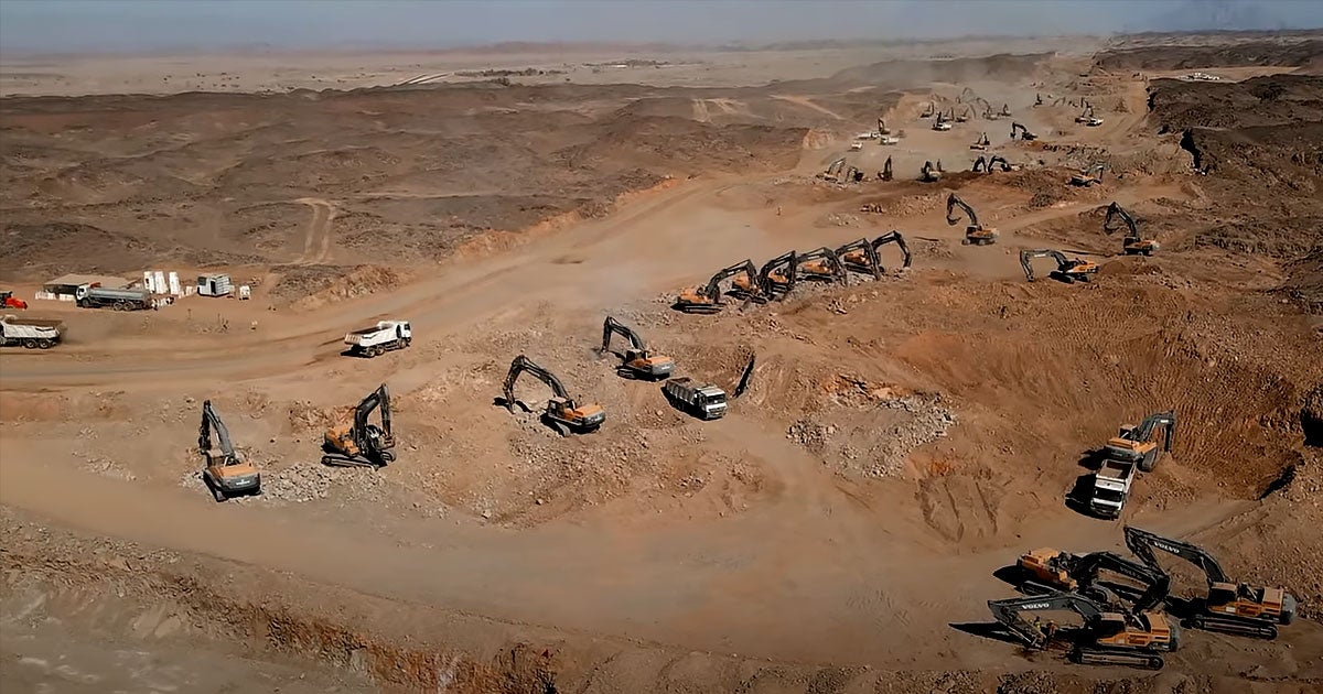 New drone footage shows that Saudi Arabia has begun excavating for its giant skyscraper megacity — just after sentencing a group of people to execution.