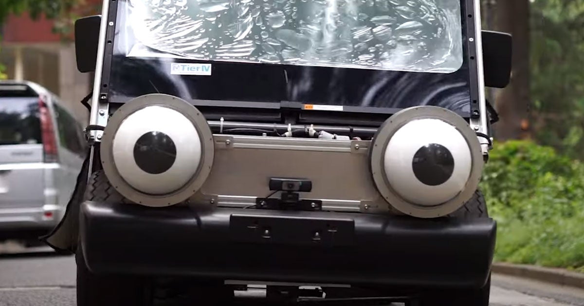 Researchers at the University of Tokyo attached giant googly eyes to the front of an autonomous golf cart to see if they improve pedestrian safety.