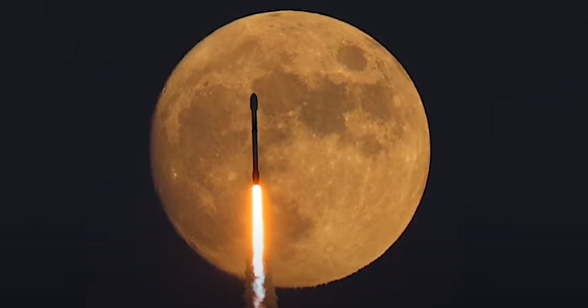A stunning new video captured by X shows a SpaceX Falcon 9 rocket blasting past a gorgeous full Moon, a rare sight.